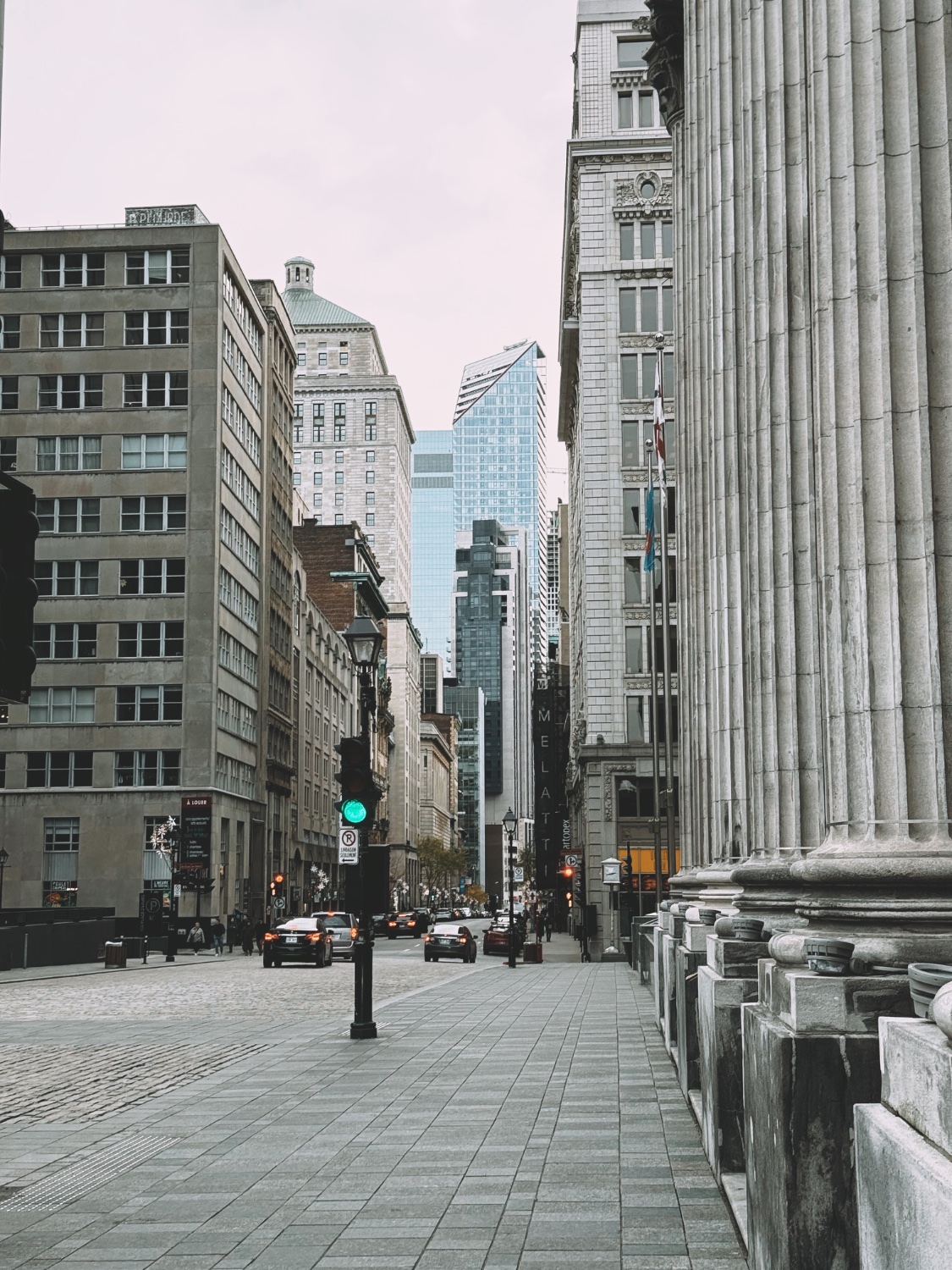 A picture down the street of Rue St-Jacques in Montreal Canada